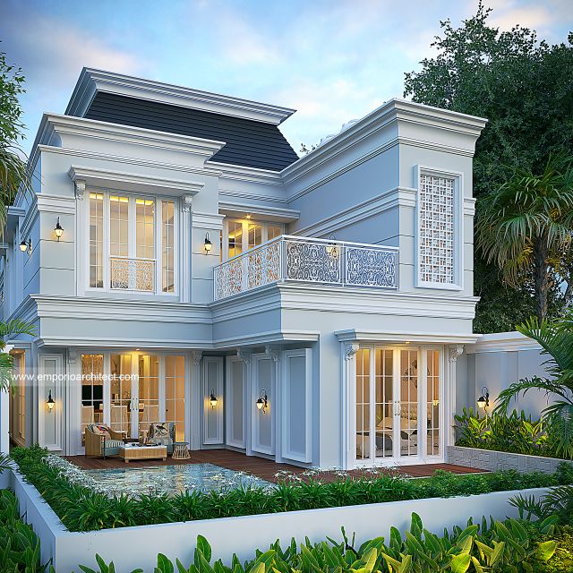 #backviewexterior - Mr. INR 1684 Classic House 2 Floors Design - Palembang - Code 35728