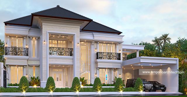 Desain Tampak Depan Kiri Rumah Klasik 2 Lantai Ibu Risma di Purwakarta, Jawa Barat