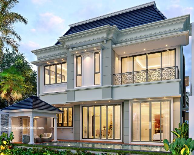 Desain Tampak Belakang Rumah Klasik 2 Lantai Ibu CRL II di Surabaya