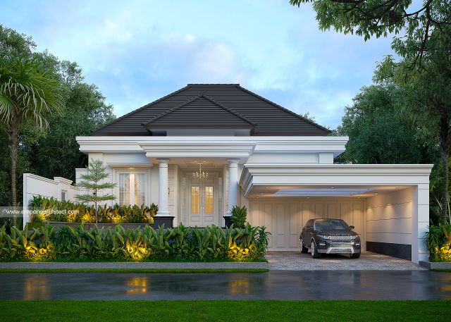 Desain Tampak Depan Rumah Klasik 2 Lantai Bapak RCK di Balikpapan