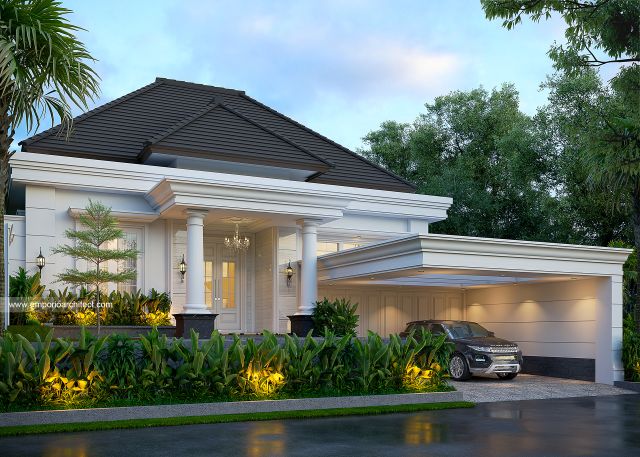 Desain Tampak Depan 2 Rumah Klasik 2 Lantai Bapak RCK di Balikpapan