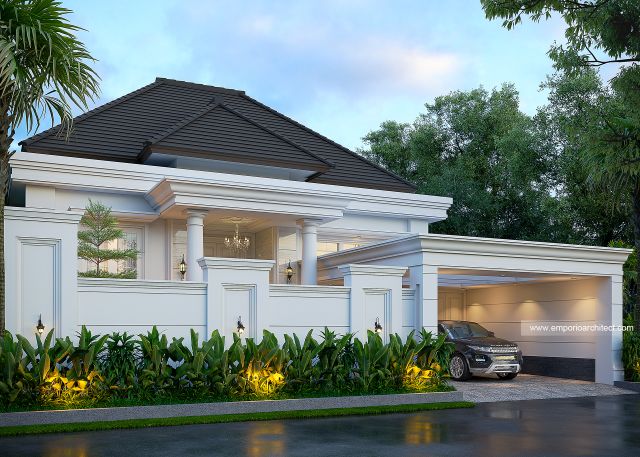 Desain Tampak Depan Dengan Pagar Rumah Klasik 2 Lantai Bapak RCK di Balikpapan