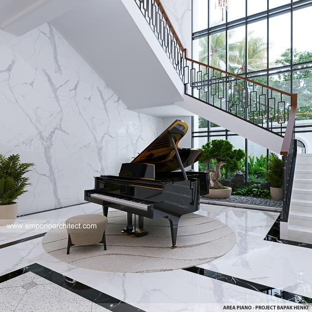 Desain Area Piano Rumah Klasik 2 Lantai Bapak HNK di Riau