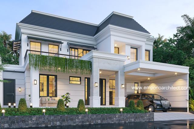 Desain Rumah Klasik 2 Lantai Ibu KKY di Tangerang, Banten - Tampak Depan Kiri