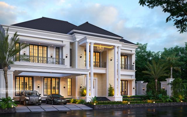 Desain Tampak Depan 2 Rumah Klasik 2 Lantai Bapak AR di Batam