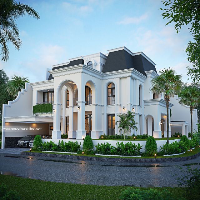 Desain Tampak Hook Rumah Klasik Mediteran 2 Lantai Ibu D di Malang