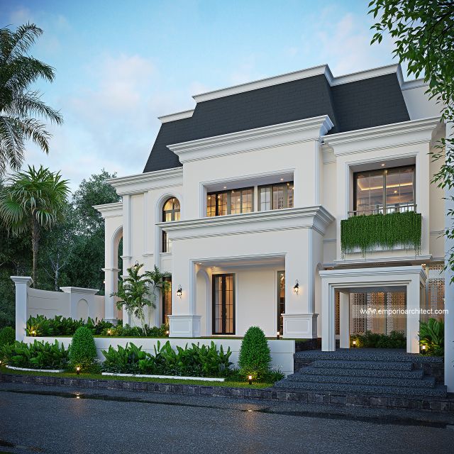 Desain Tampak Samping Rumah Klasik Mediteran 2 Lantai Ibu D di Malang