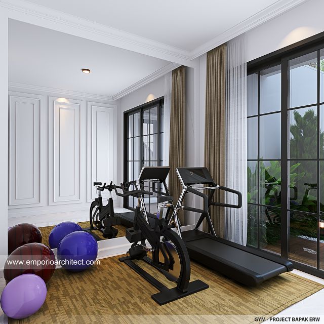 Desain Ruang Gym Rumah Mediteran 2 Lantai Bapak ERW di Jakarta Barat