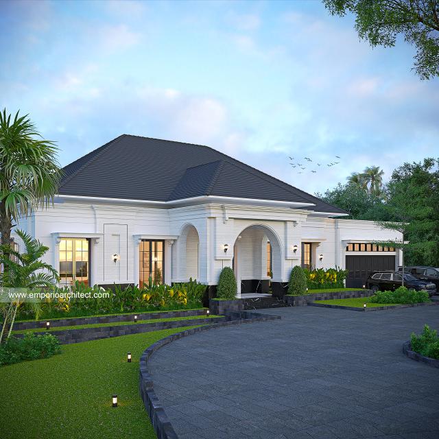 Desain Tampak Depan 2 Rumah Klasik 2 Lantai Bapak YKI di Sentul, Bogor