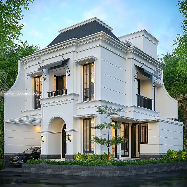 Desain Tampak Hook Rumah Mediteran 2 Lantai Ibu MDN di Cinere, Depok