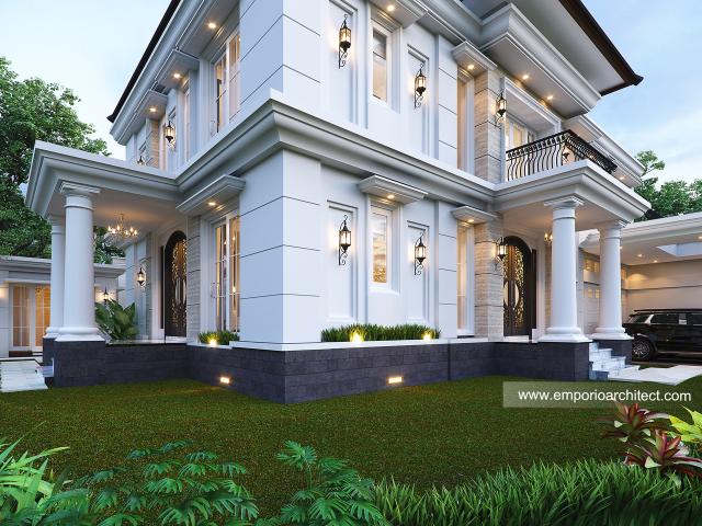 Desain Tampak Detail Depan Rumah Klasik 2 Lantai Bapak HMD di Surabaya