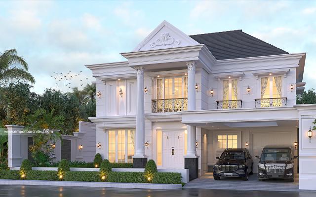 Gambar 1 Desain Rumah Klasik 2 Lantai Bapak RLD 1372 di  Pekanbaru