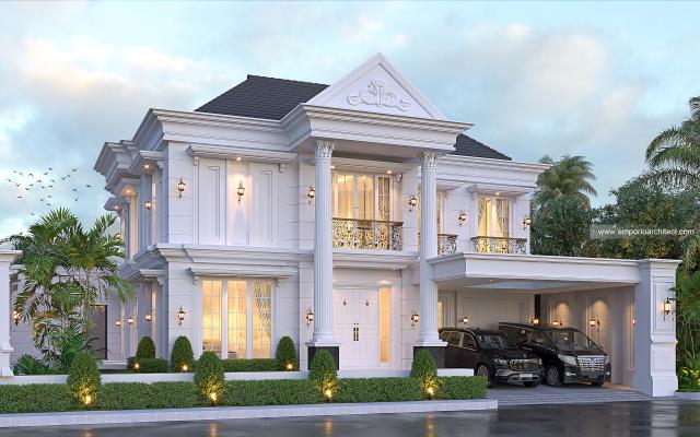 Gambar 2 Desain Rumah Klasik 2 Lantai Bapak RLD 1372 di  Pekanbaru