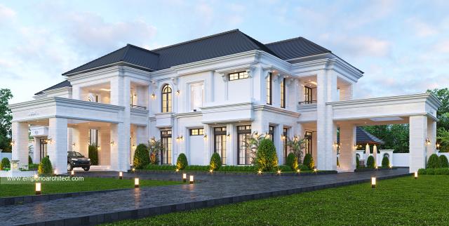 Desain Tampak Depan 2 Rumah Klasik 2 Lantai Bapak Mubaroq di Jambi