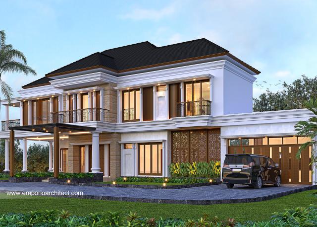 Desain Tampak Depan 2 Rumah Klasik 2.5 Lantai Bapak YGK di Sentul City, Bogor