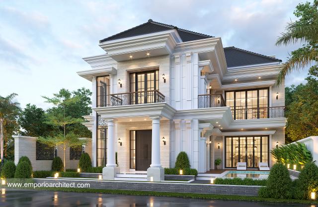 Desain Tampak Samping Rumah Klasik 2.5 Lantai Bapak TNO di Medan, Sumatera Utara