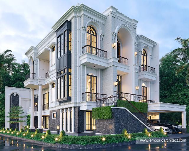 Desain Rumah Klasik 3 Lantai Bapak WWN di BSD, Tangerang Selatan - Tampak Hook