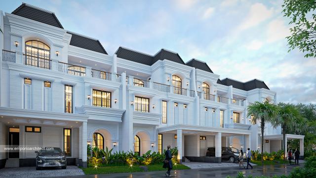 Desain Tampak Depan 4 Rumah Grand Marina Klasik 3 Lantai Bapak AD Type 10x20 di Makassar