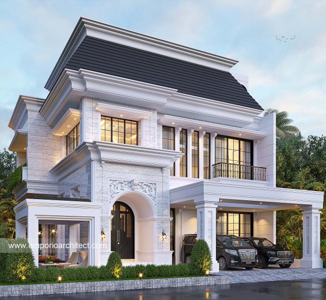 Desain Rumah Klasik 3 Lantai Bapak SWT di Bekasi - Tampak Depan