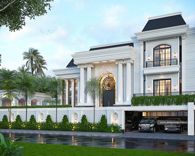 Desain Tampak Depan Rumah Klasik 3 Lantai Bapak RD di Karawaci, Tangerang