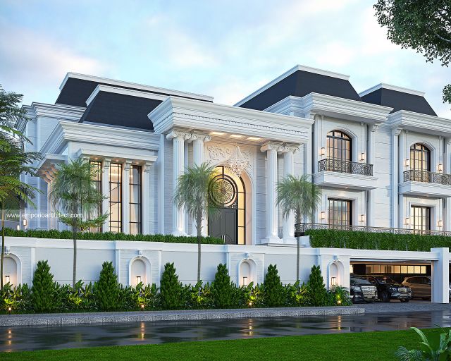 Desain Tampak Depan 2 Rumah Klasik 3 Lantai Bapak RD di Karawaci, Tangerang