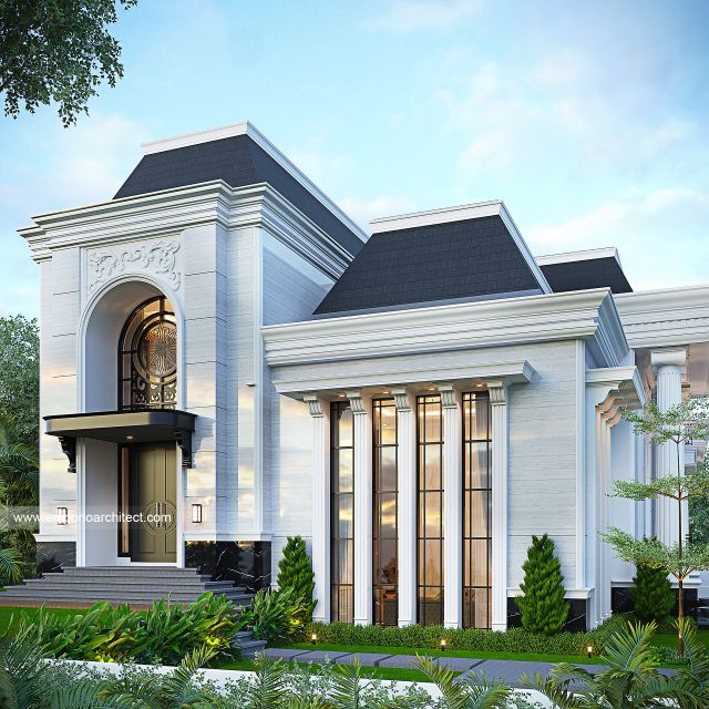 Desain Tampak Samping Rumah Klasik 3 Lantai Bapak RD di Karawaci, Tangerang