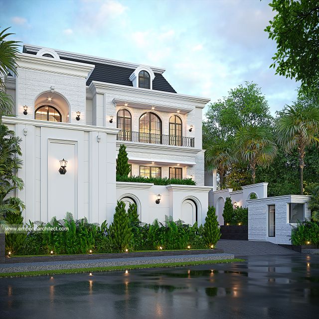 Desain Tampak Depan 3 Rumah Mediteran 3 Lantai Ibu MRH di Bali