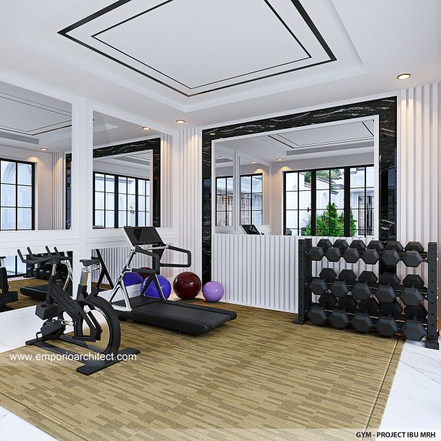 Desain Ruang Gym Rumah Mediteran 3 Lantai Ibu MRH di Bali