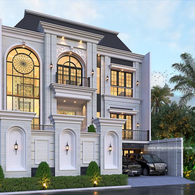 #facadedesign - Mrs. KRT 1350 Classic House 3 Floors Design - Surabaya - Code 27864