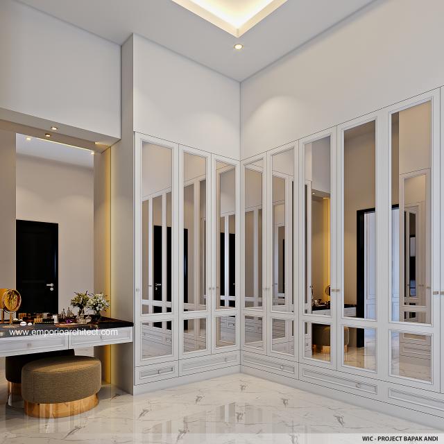 Desain Walk In Closet Rumah Grand Marina Klasik 3 Lantai Bapak AD Type 20x25 di Makassar