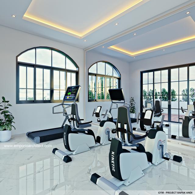 Desain Ruang Gym Rumah Grand Marina Klasik 3 Lantai Bapak AD Type 20x25 di Makassar