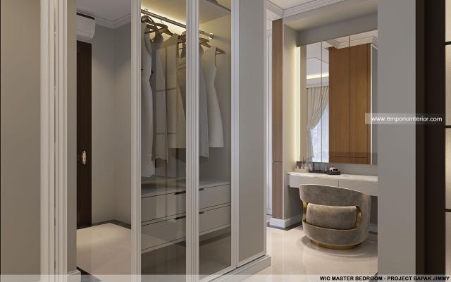 Desain Walk In Closet Kamar Tidur Utama Rumah Klasik 3 Lantai Bapak JMM di Surabaya