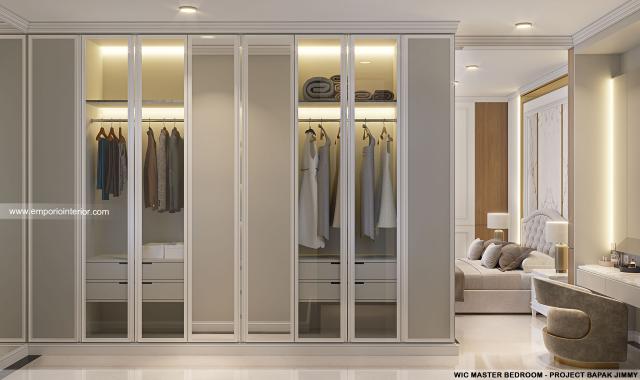 Desain Walk In Closet Kamar Tidur Utama Rumah Klasik 3 Lantai Bapak JMM di Surabaya