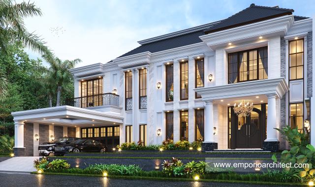 Desain Rumah Klasik 3 Lantai Ibu MST di Bandung, Jawa Barat - Tampak Depan