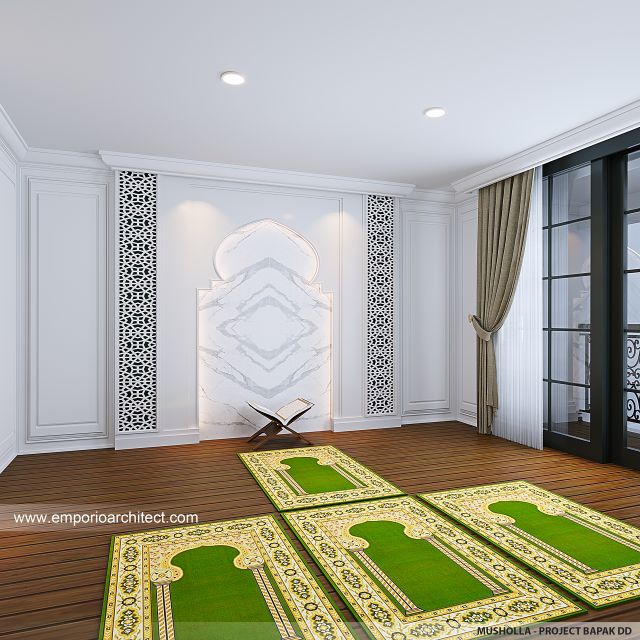 Desain Mushola Rumah Mediteran Klasik 3 Lantai Bapak DD di Palembang