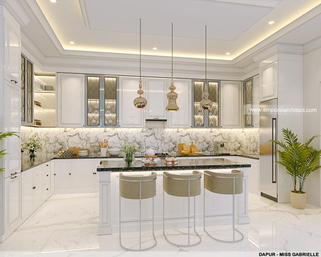 Desain Dapur Rumah Klasik 3.5 Lantai Miss Gabrielle di Jakarta