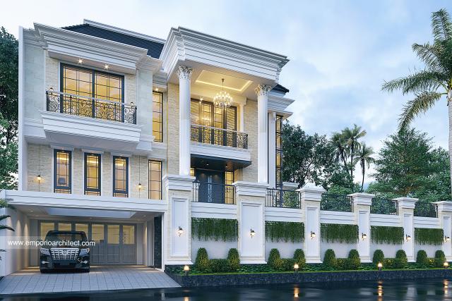 Desain Rumah Klasik 3.5 Lantai Miss Gabrielle di Jakarta - Tampak Depan