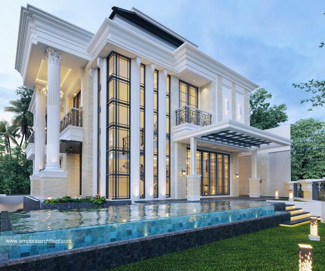 Desain Tampak Detail Samping Rumah Klasik 3.5 Lantai Miss Gabrielle di Jakarta