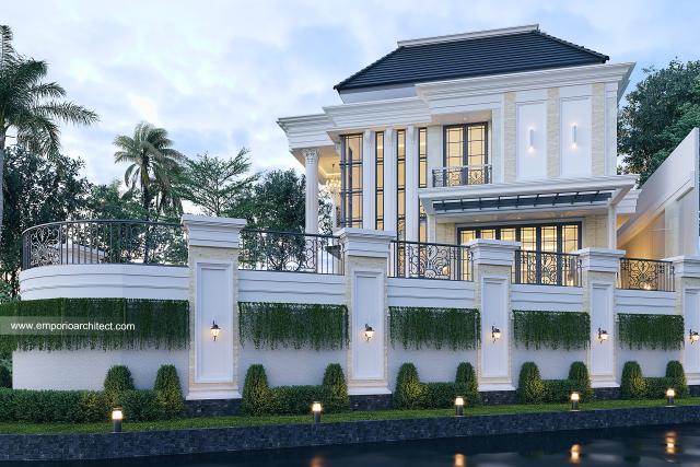 Desain Tampak Samping Rumah Klasik 3.5 Lantai Miss Gabrielle di Jakarta