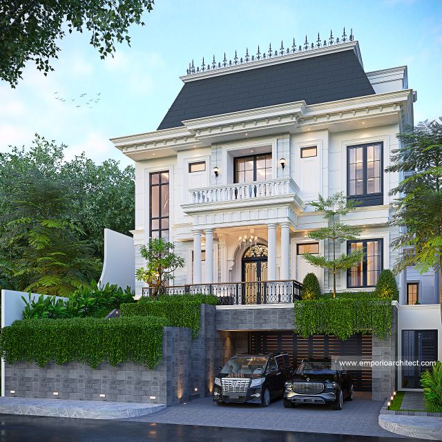 Desain Tampak Depan 3 Rumah Klasik 4 Lantai Bapak ANR di Sentul City, Bogor