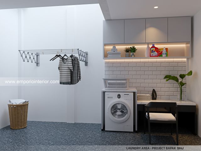 Desain Laundry Rumah Mediteran Klasik 4 Lantai Bapak SHJ di Jakarta