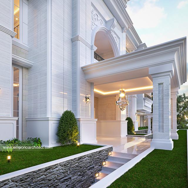 Desain Tampak Detail Depan 4 Rumah Klasik 4.5 Lantai di PIK, Jakarta Utara