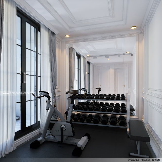 Desain Area Gym Rumah Mediteran Klasik 2 Lantai Ibu YNN di Medan