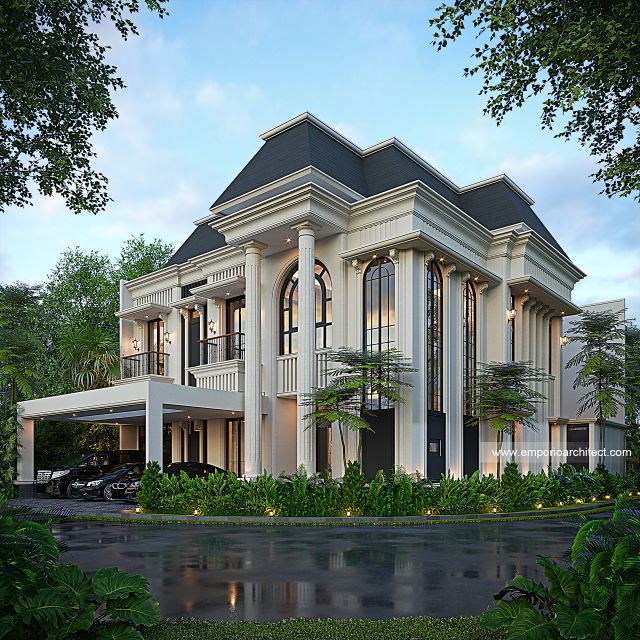 Desain Tampak Hook Rumah Klasik Mediteran 2 Lantai Ibu MSJ di Cipondoh, Tangerang