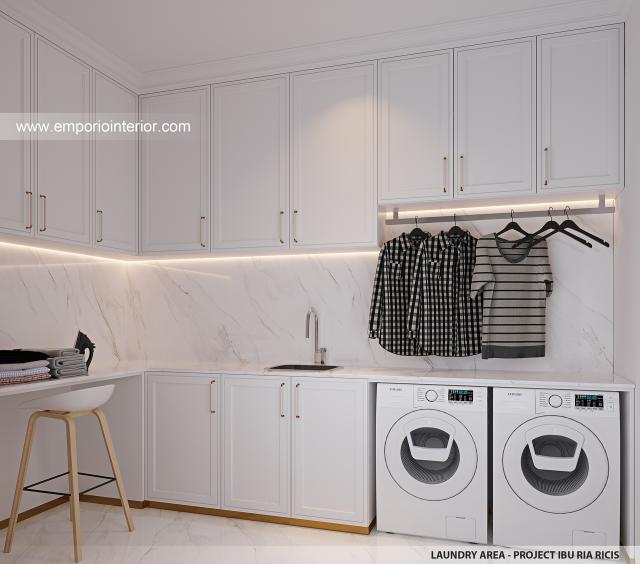 Desain Laundry Area Rumah Klasik Mediteran 2 Lantai Ibu Ria Ricis 1910 di Jakarta