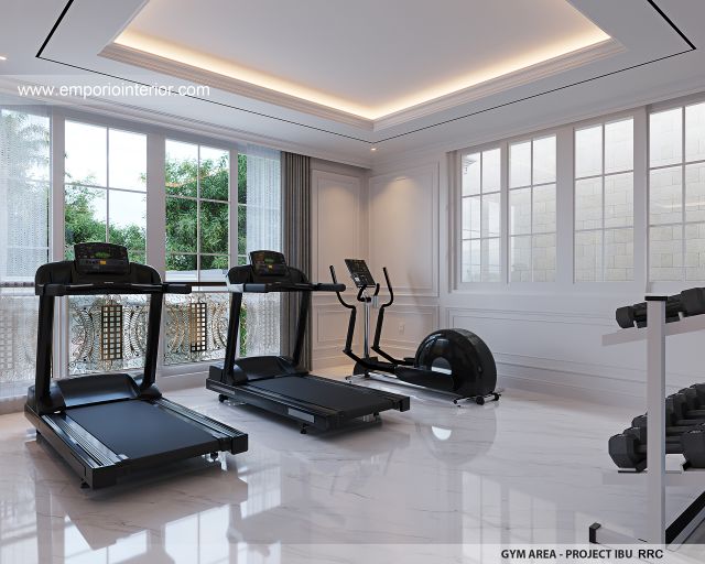 Desain Area Gym Rumah Klasik Mediteran 2 Lantai Ibu RRC 1910 di Jakarta