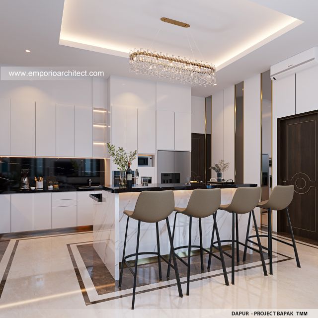 Desain Dapur Rumah Klasik Mediteran 3 Lantai Bapak TMM di Jakarta Selatan