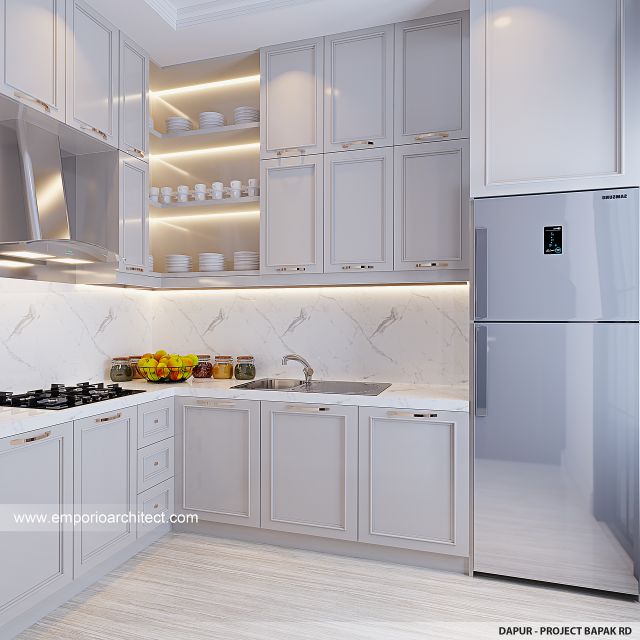 Desain Dapur Rumah Klasik Mediteran 4 Lantai Bapak RD di Cilegon, Banten