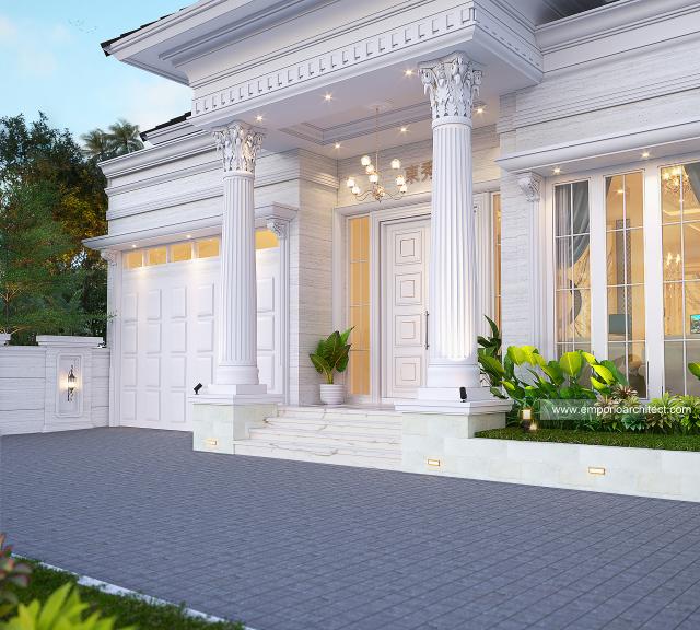 Desain Tampak Detail Depan Rumah Klasik Modern 1 Lantai Bapak INR di Jakarta