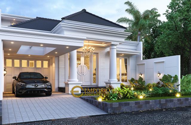 Desain Tampak Depan Kiri Rumah Klasik Modern 1.5 Lantai Ibu Ayu di Bogor, Jawa Barat